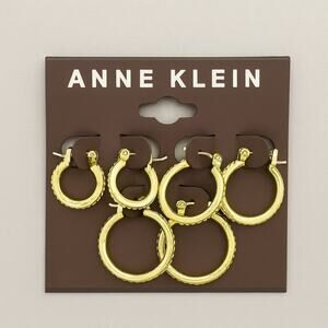 Anne Klein Gold-Tone Textured Hoop Earrings Set New